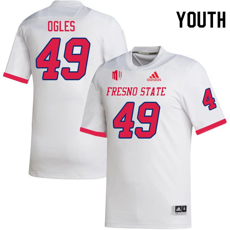 Youth #49 Landon Ogles Fresno State Bulldogs College Football Jerseys Stitched Sale-White - Click Image to Close
